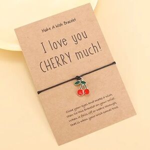 I Love You Cherry Much Make a Wish Black Cord Bracelet